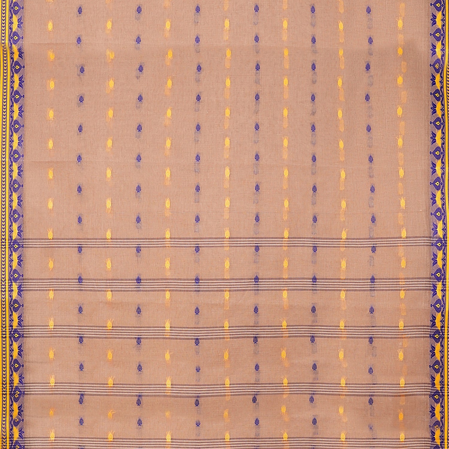 Exclusive Collection 100% Pure Cotton Light Biege Tant Saree With Hand Weaving Work - Swadesiicart