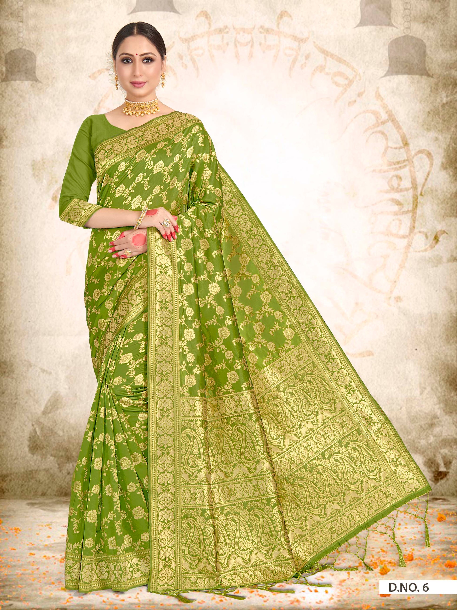 Vardha Kelly Green Woven Banarasi Saree | Swadesiicart