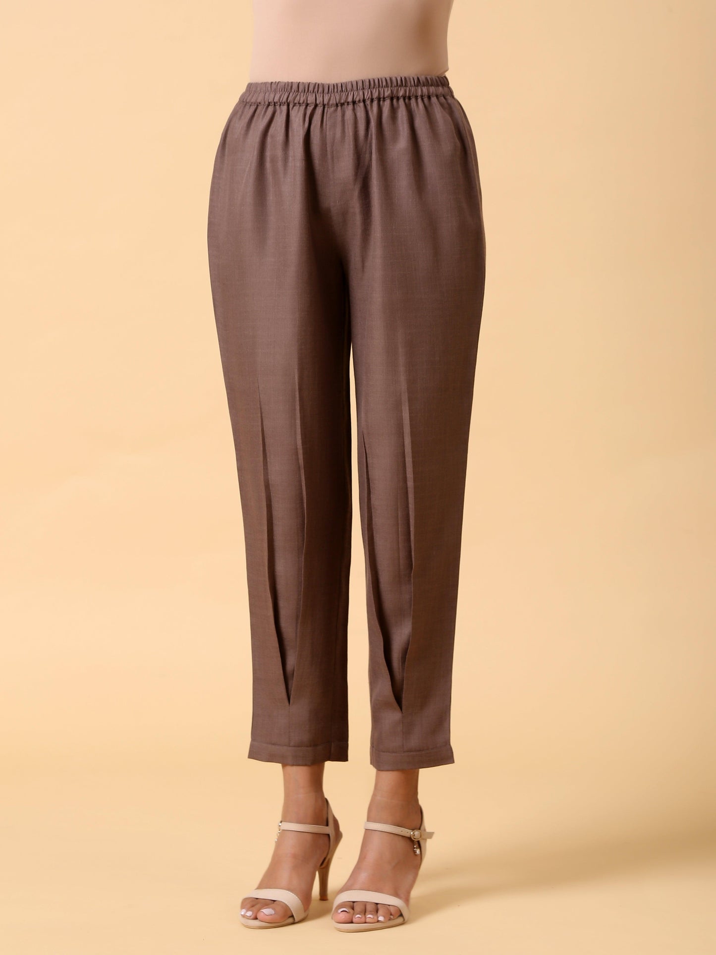trueBrowns Cotton Linen Burnt Brown Pleated Co-Ord Set - Swadesiicart