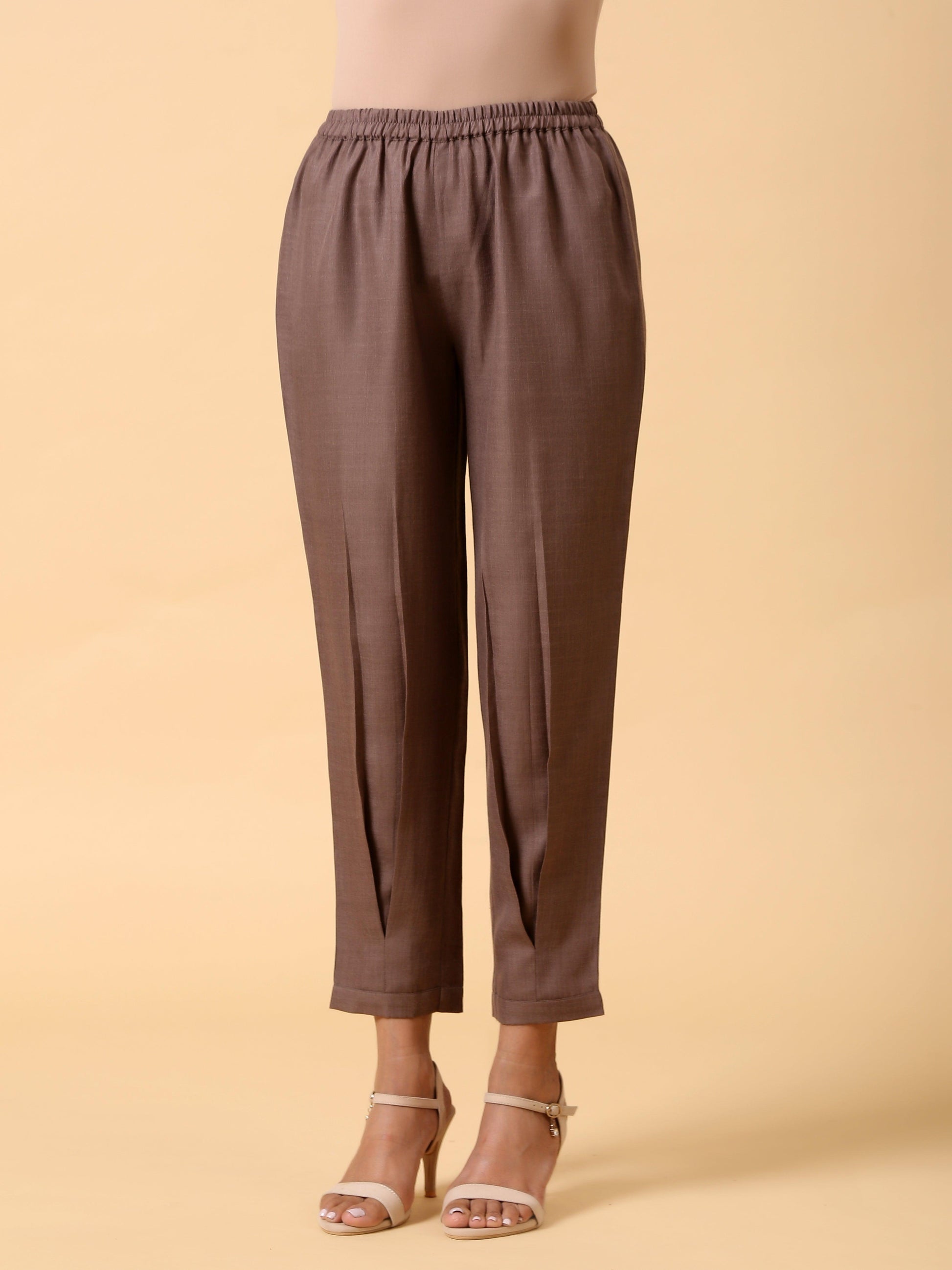 trueBrowns Cotton Linen Burnt Brown Pleated Co-Ord Set - Swadesiicart