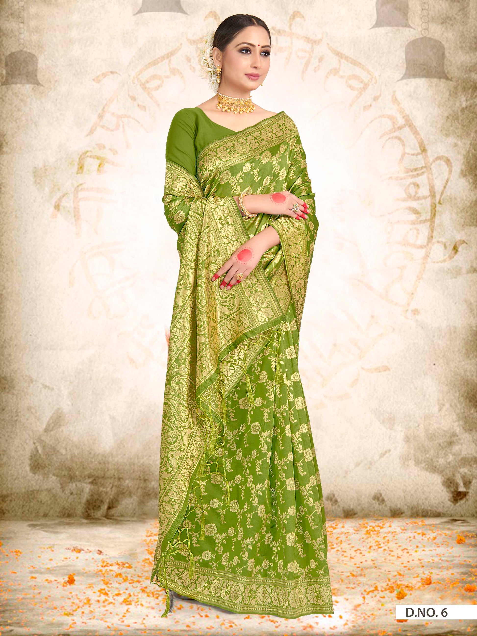 Vardha Kelly Green Woven Banarasi Saree | Swadesiicart