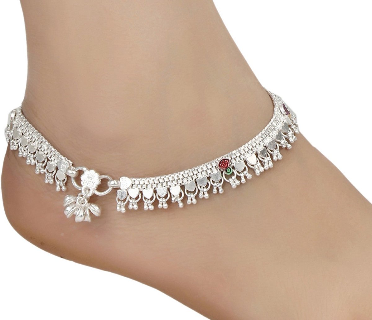AanyaCentric Silver Plated White Metal Payal Indian Traditional Ethnic Fashion Imitation Jewellery Foot Chain | Swadesiicart
