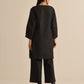 trueBrowns Black Slub Relaxed Placket Co-Ord Set - Swadesiicart