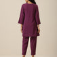 trueBrowns Plum Purple Slub Texture Pleated Co-Ord Set - Swadesiicart