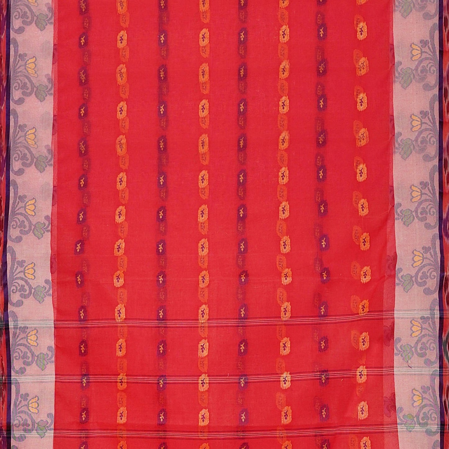 Exclusive Collection 100% Pure Cotton Red Tant Saree With Hand Weaving Work - Swadesiicart