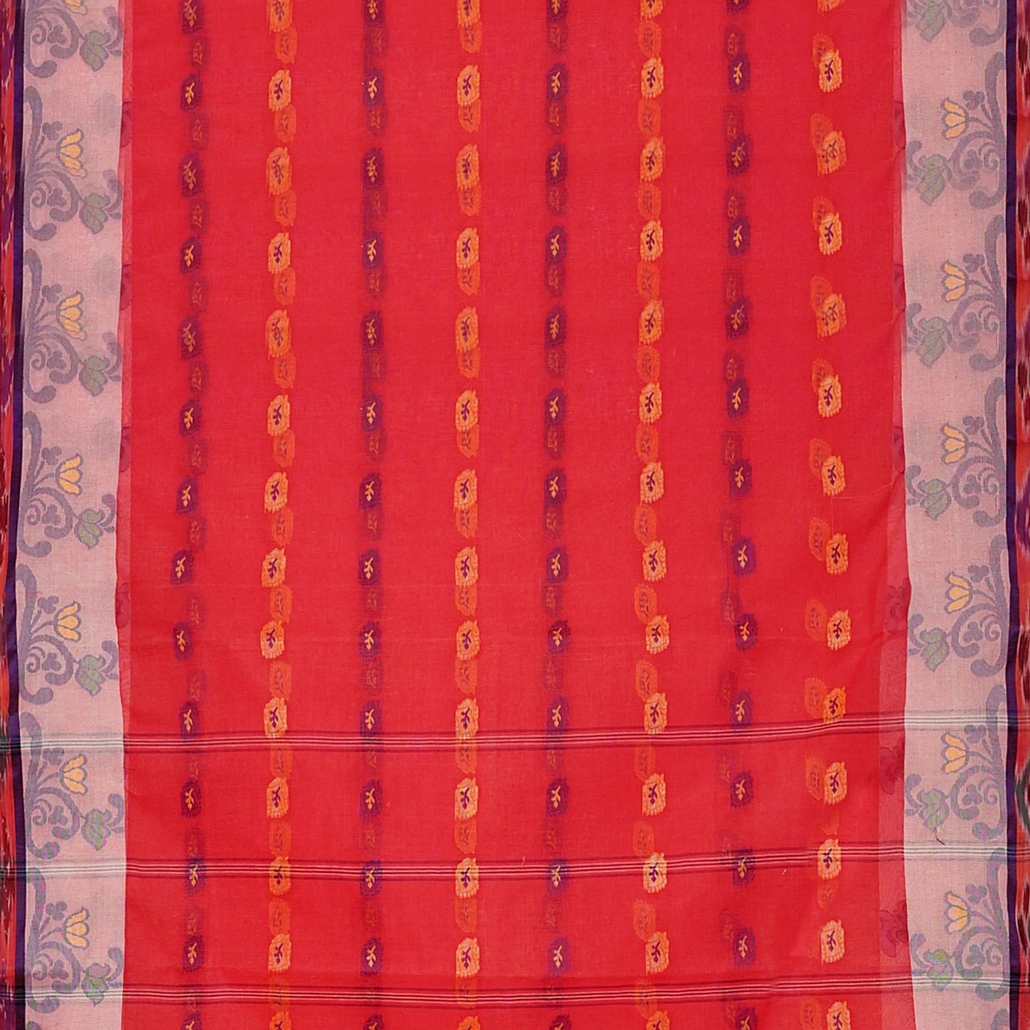 Exclusive Collection 100% Pure Cotton Red Tant Saree With Hand Weaving Work - Swadesiicart