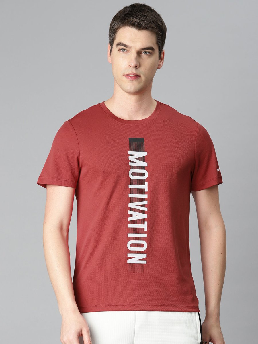 Alcis Men Typography Printed Anti Static Slim Fit Sports T-shirt | Swadesiicart