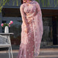 Tikhi Imli Pink Floral Embroidered Mirror Work Organza Saree | Swadesiicart