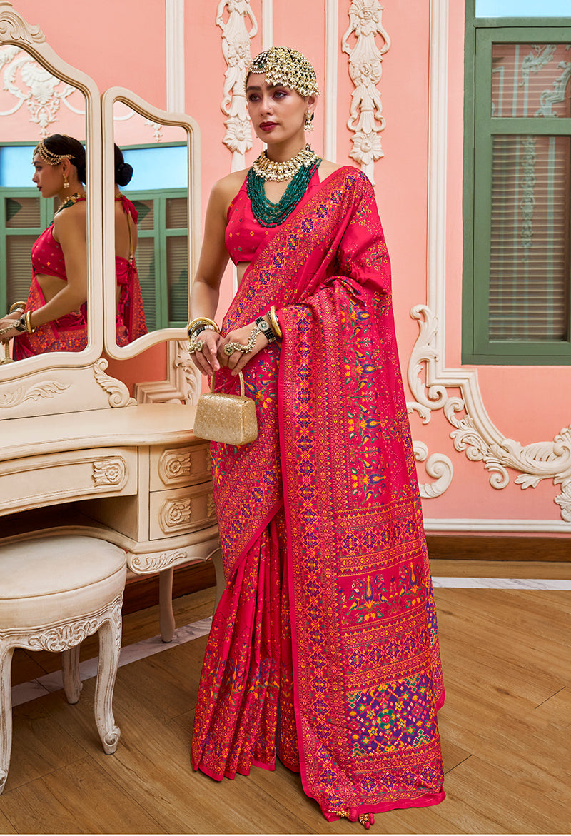 Monjolika Fashion Pink Banarasi Silk Traditional Saree with Meenakari and Weaving Work | Swadesiicart
