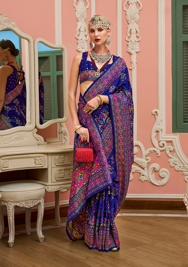 Monjolika Fashion Blue Banarasi Silk Traditional Saree with Meenakari and Weaving Work | Swadesiicart