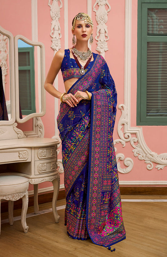 Monjolika Fashion Blue Banarasi Silk Traditional Saree with Meenakari and Weaving Work | Swadesiicart