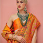 Monjolika Fashion Orange Banarasi Silk Traditional Saree with Meenakari and Weaving Work | Swadesiicart