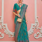 Monjolika Fashion Teal Banarasi Silk Traditional Saree with Meenakari and Weaving Work | Swadesiicart