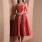 Monjolika Fashion Women's Red Banarasi Brocade Festive Fit & Flare Midi Dress with Zari Weaving Work | Swadesiicart