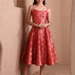 Monjolika Fashion Women's Red Banarasi Brocade Festive Fit & Flare Midi Dress with Zari Weaving Work | Swadesiicart