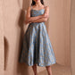 Monjolika Fashion Women's Sky Blue Banarasi Brocade Festive Fit & Flare Midi Dress with Zari Weaving Work | Swadesiicart