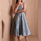 Monjolika Fashion Women's Sky Blue Banarasi Brocade Festive Fit & Flare Midi Dress with Zari Weaving Work | Swadesiicart