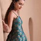 Monjolika Fashion Women's Rama Green Banarasi Brocade Festive Fit & Flare Midi Dress with Zari Weaving Work | Swadesiicart