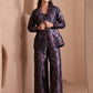Monjolika Fashion Women's Navy Blue Banarasi Brocade Co-ord Set With Designer Blazer & Wide-Leg Pants - Swadesiicart