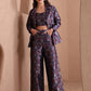 Monjolika Fashion Women's Navy Blue Banarasi Brocade Co-ord Set With Designer Blazer & Wide-Leg Pants - Swadesiicart