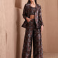 Monjolika Fashion Women's Black Banarasi Brocade Co-ord Set With Designer Blazer & Wide-Leg Pants - Swadesiicart