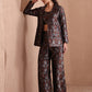 Monjolika Fashion Women's Black Banarasi Brocade Co-ord Set With Designer Blazer & Wide-Leg Pants - Swadesiicart