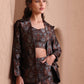 Monjolika Fashion Women's Black Banarasi Brocade Co-ord Set With Designer Blazer & Wide-Leg Pants - Swadesiicart