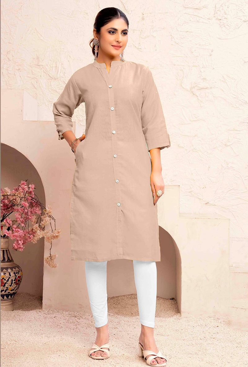 Monjolika Fashion Chiku Color Cotton Casual Kurti With Pocket - Swadesiicart