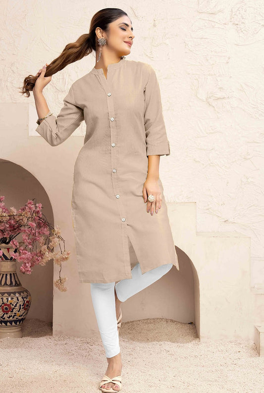 Monjolika Fashion Chiku Color Cotton Casual Kurti With Pocket - Swadesiicart