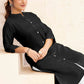 Monjolika Fashion Black Color Cotton Casual Kurti With Pocket - Swadesiicart