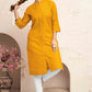 Monjolika Fashion Mustard Yellow Color Cotton Casual Kurti With Pocket - Swadesiicart