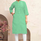 Monjolika Fashion Sea Green Color Cotton Casual Kurti With Pocket - Swadesiicart