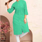 Monjolika Fashion Sea Green Color Cotton Casual Kurti With Pocket - Swadesiicart