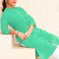 Monjolika Fashion Sea Green Color Cotton Casual Kurti With Pocket - Swadesiicart