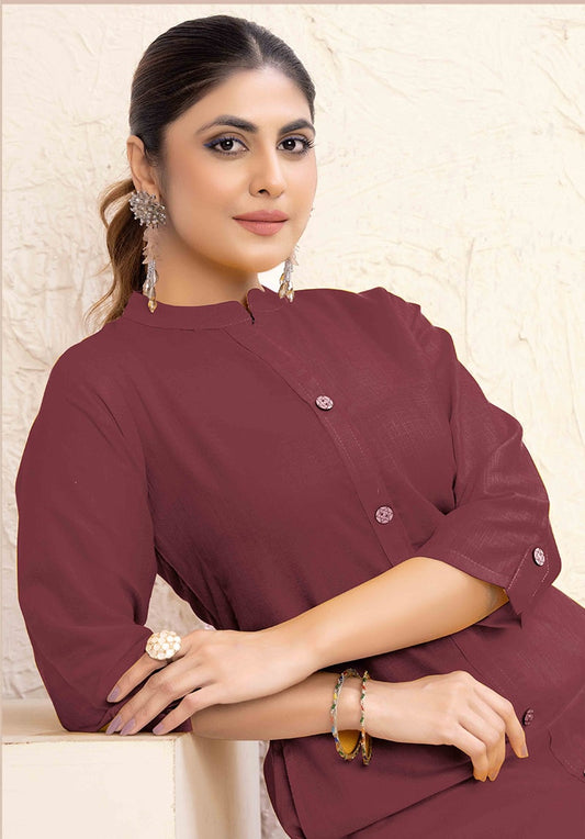 Monjolika Fashion Brown Color Cotton Casual Kurti With Pocket - Swadesiicart