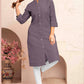 Monjolika Fashion Grey Color Cotton Casual Kurti With Pocket - Swadesiicart