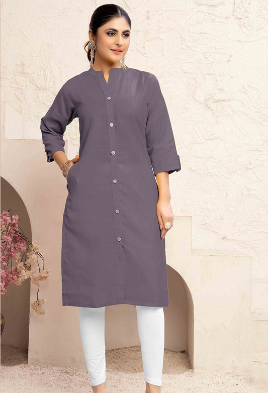 Monjolika Fashion Grey Color Cotton Casual Kurti With Pocket - Swadesiicart