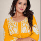 Monjolika Fashion Mustard Yellow Colour Embroidered Georgette Casual Kurti - Swadesiicart