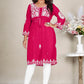 Monjolika Fashion Rani Pink Colour Embroidered Georgette Casual Kurti - Swadesiicart