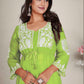 Monjolika Fashion Parrot Green Colour Embroidered Georgette Casual Kurti - Swadesiicart