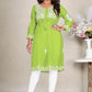 Monjolika Fashion Parrot Green Colour Embroidered Georgette Casual Kurti - Swadesiicart