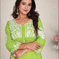 Monjolika Fashion Parrot Green Colour Embroidered Georgette Casual Kurti - Swadesiicart