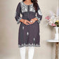 Monjolika Fashion Dark Grey Colour Embroidered Georgette Casual Kurti - Swadesiicart