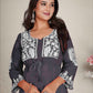 Monjolika Fashion Dark Grey Colour Embroidered Georgette Casual Kurti - Swadesiicart