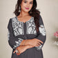 Monjolika Fashion Dark Grey Colour Embroidered Georgette Casual Kurti - Swadesiicart