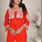 Monjolika Fashion Orange Colour Embroidered Georgette Casual Kurti - Swadesiicart