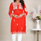 Monjolika Fashion Orange Colour Embroidered Georgette Casual Kurti - Swadesiicart