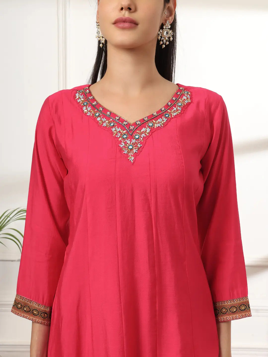 Yufta Pink Anarkali Silk Blend Kurta Set With Pant And Dupatta With Cotton Lining - Swadesiicart