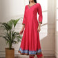 Yufta Pink Anarkali Silk Blend Kurta Set With Pant And Dupatta With Cotton Lining - Swadesiicart