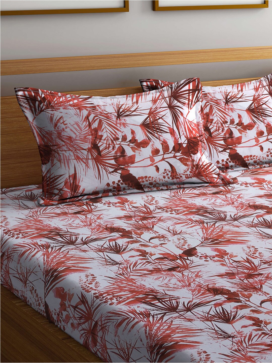 BOMBAY DYEING Serenita Brown Printed Cotton 144 TC Queen Bedsheet with 2 Pillow Covers - Swadesiicart